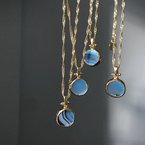 Vintage Mavi Agat Kolye