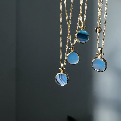 Vintage Mavi Agat Kolye