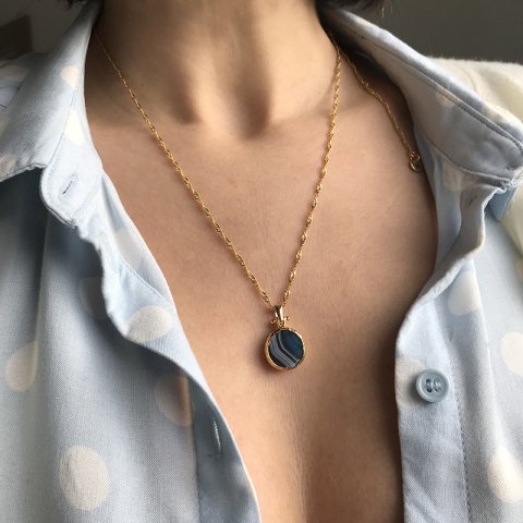 Vintage Mavi Agat Kolye