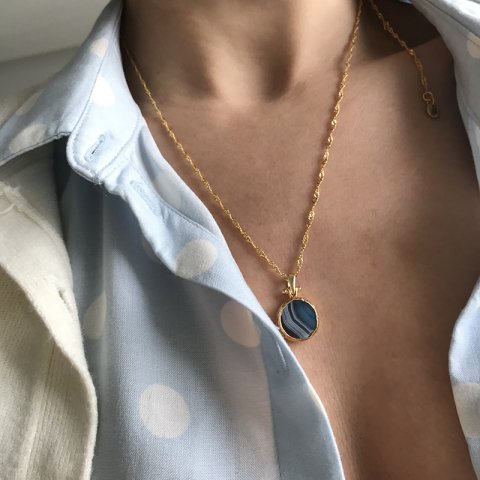 Vintage Mavi Agat Kolye