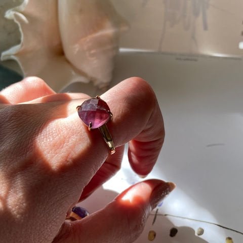 Koyu Ametist Taşı Fasetli Kare Yüzük