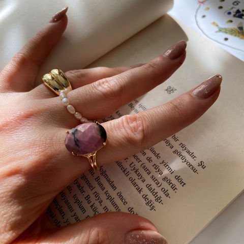 Rodonit Oval Doğal Taş Yüzük