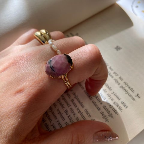 Rodonit Oval Doğal Taş Yüzük