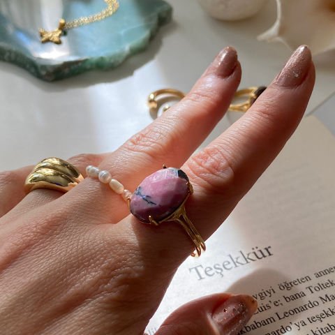 Rodonit Oval Doğal Taş Yüzük