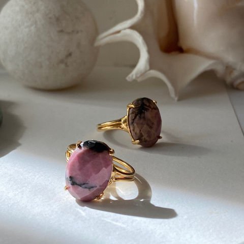 Rodonit Oval Doğal Taş Yüzük