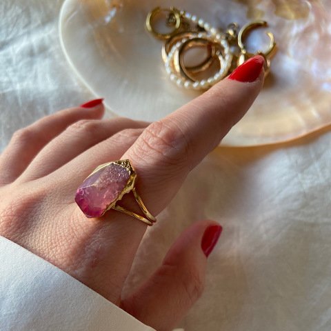 Fuşya Akik Doğal Taş Yüzük