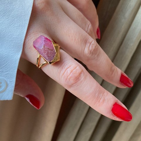 Fuşya Akik Doğal Taş Yüzük
