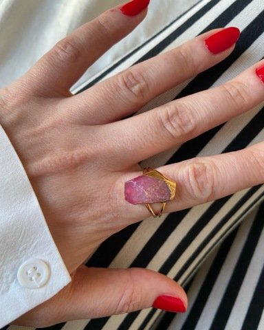 Fuşya Akik Doğal Taş Yüzük