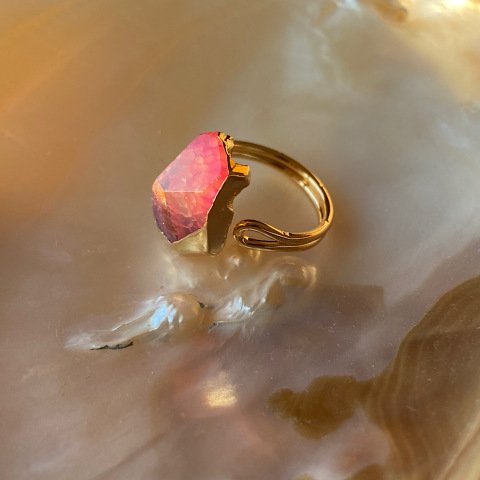Fuşya Akik Doğal Taş Yüzük