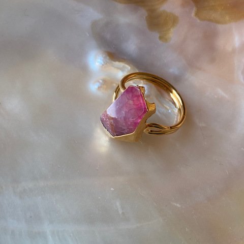 Fuşya Akik Doğal Taş Yüzük