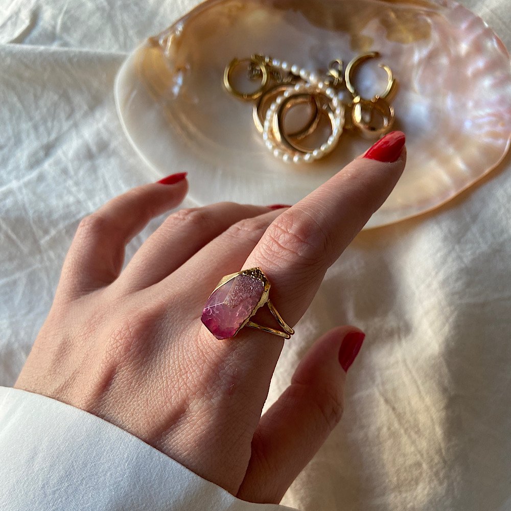 Fuşya Akik Doğal Taş Yüzük
