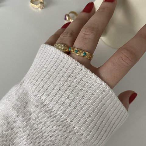 Üç Gözlü Turkuaz Taş Yüzük