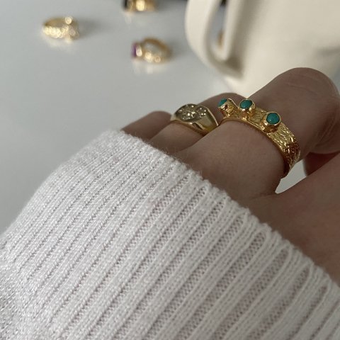 Üç Gözlü Turkuaz Taş Yüzük