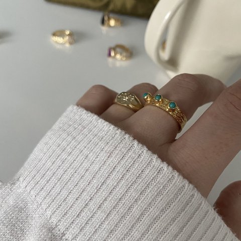 Üç Gözlü Turkuaz Taş Yüzük