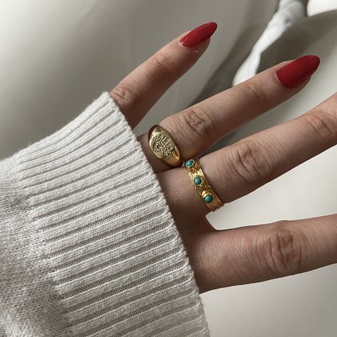 Üç Gözlü Turkuaz Taş Yüzük