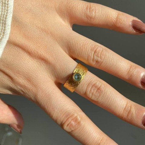 Mavi Zirkon Taşlı Kalın Yüzük