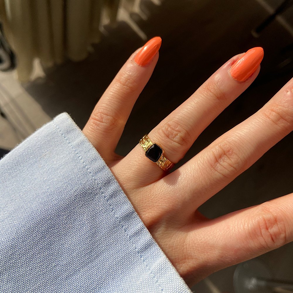 Kare Oniks Kalın Yüzük