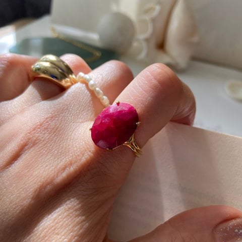 Yakut Oval Doğal Taş Yüzük