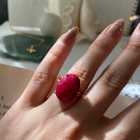 Yakut Oval Doğal Taş Yüzük