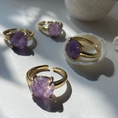 Ametist Taşı Fasetli Kare Yüzük