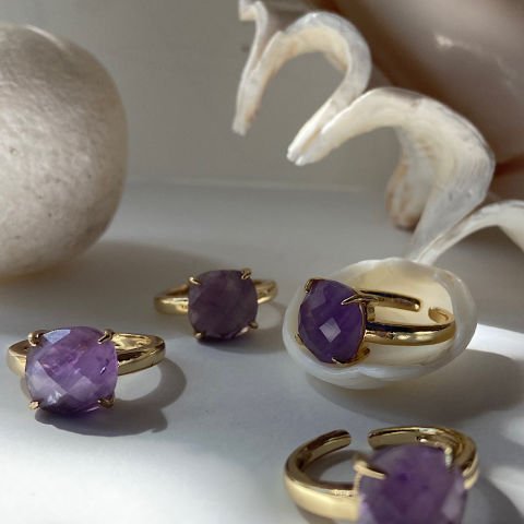 Ametist Taşı Fasetli Kare Yüzük