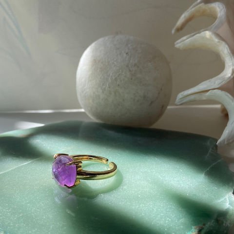 Ametist Taşı Fasetli Kare Yüzük