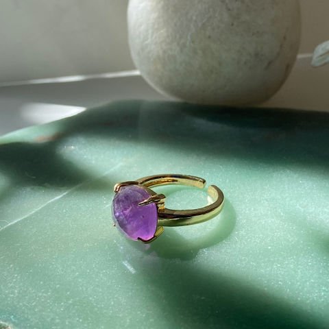 Ametist Taşı Fasetli Kare Yüzük