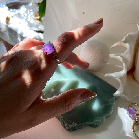 Ametist Taşı Fasetli Kare Yüzük