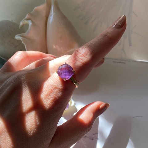 Ametist Taşı Fasetli Kare Yüzük