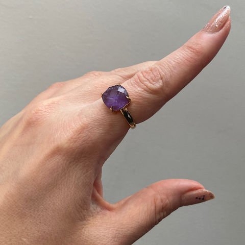 Ametist Taşı Fasetli Kare Yüzük