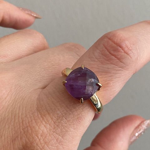 Ametist Taşı Fasetli Kare Yüzük