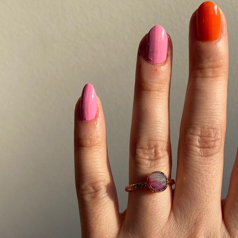 Fuşya Minimal Akik Yüzük