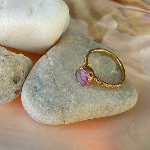 Fuşya Minimal Akik Yüzük