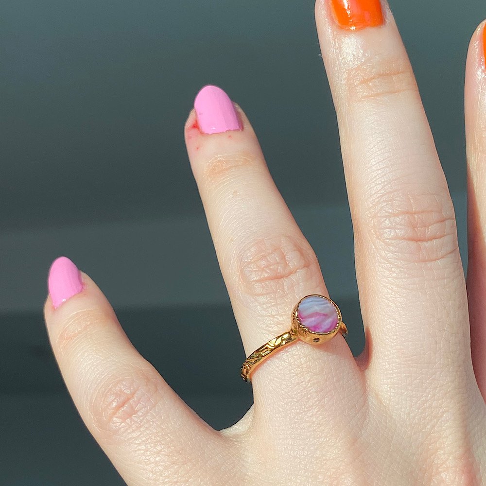 Fuşya Minimal Akik Yüzük