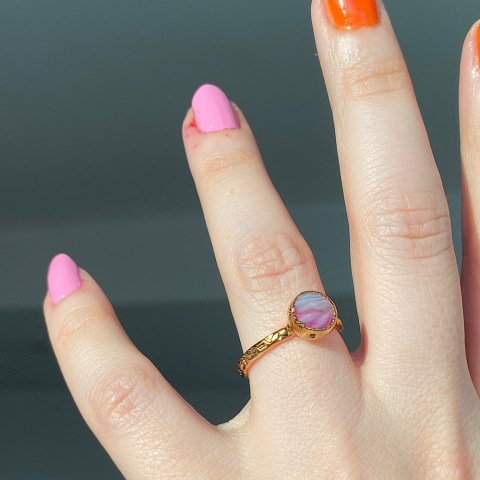 Fuşya Minimal Akik Yüzük