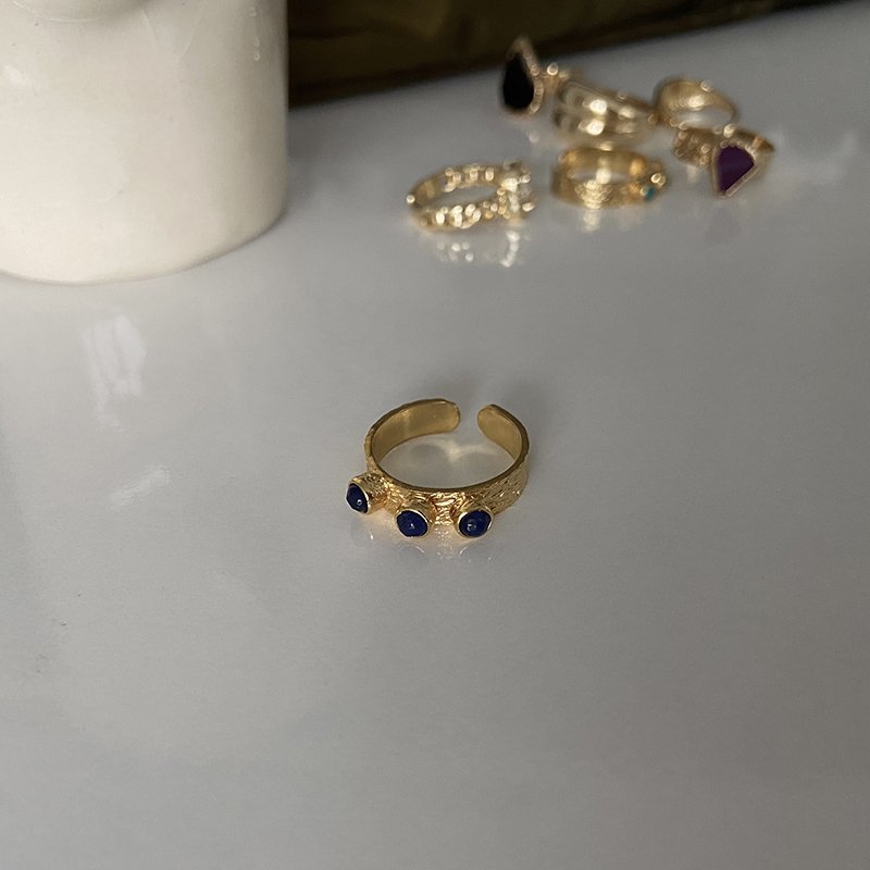 Üç Gözlü Lacivert Akik Yüzük