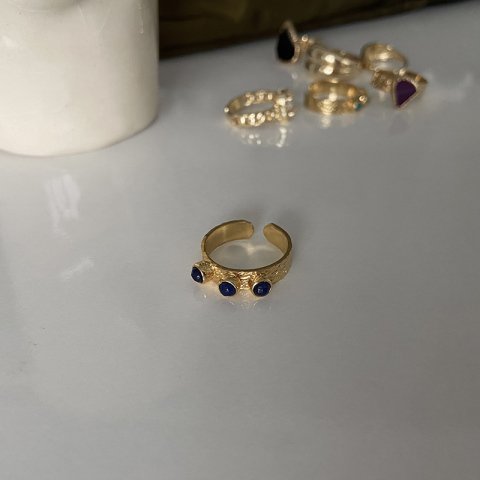 Üç Gözlü Lacivert Akik Yüzük