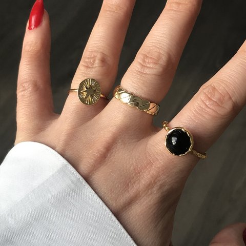 Siyah Oniks Yuvarlak Yüzük