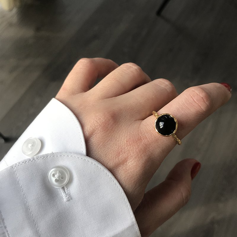 Siyah Oniks Yuvarlak Yüzük