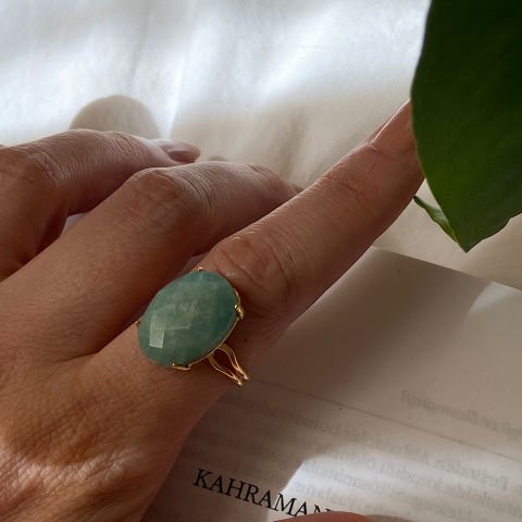 Amazonit Oval Doğal Taş Yüzük