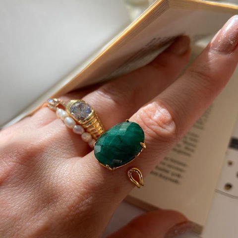 Zümrüt Oval Doğal Taş Yüzük