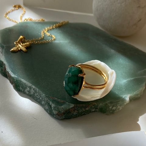 Zümrüt Oval Doğal Taş Yüzük