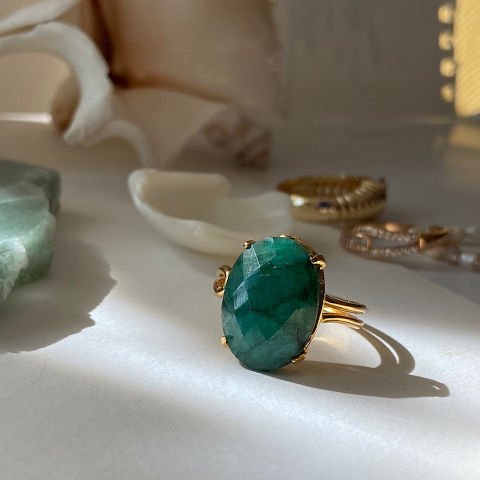 Zümrüt Oval Doğal Taş Yüzük