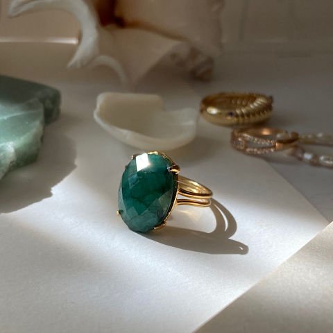 Zümrüt Oval Doğal Taş Yüzük