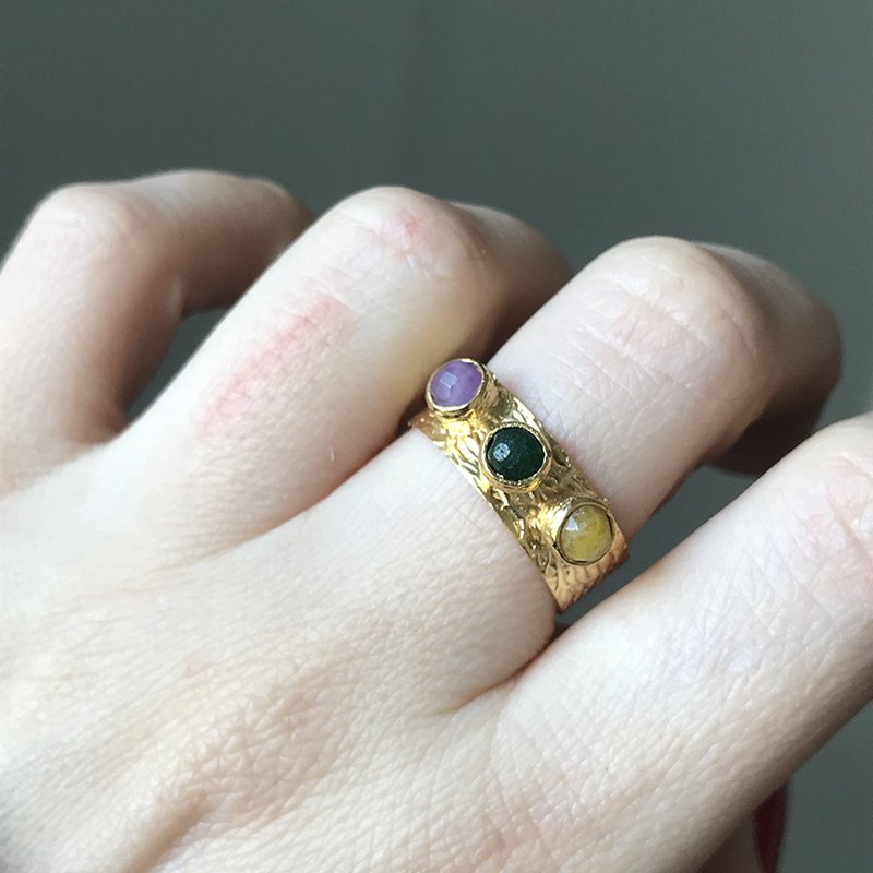 Üç Gözlü Doğal Taş Yüzük