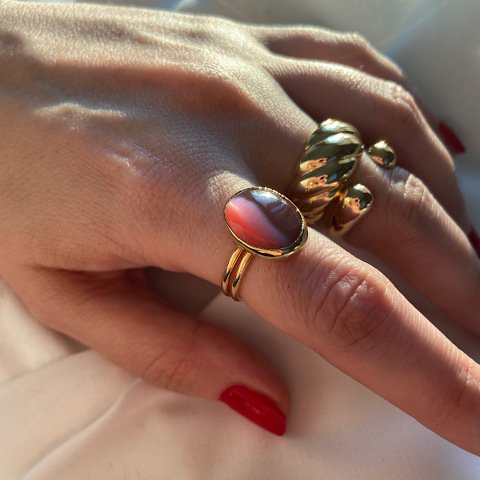 Pembe Kedi Gözü Yüzük