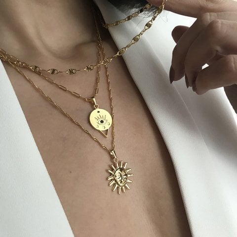 Vintage Sun Zincir Kolye