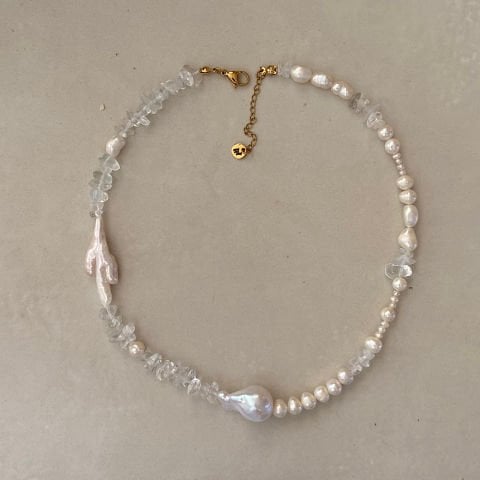 Crystal Tide Glow İnci ve Kuvars Kolye Küpe