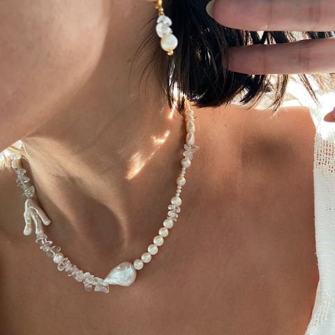 Crystal Tide Glow İnci ve Kuvars Kolye Küpe