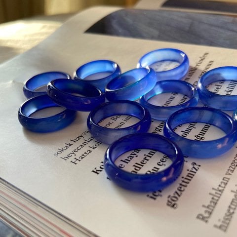 Saks Mavi Akik Taş Yüzük